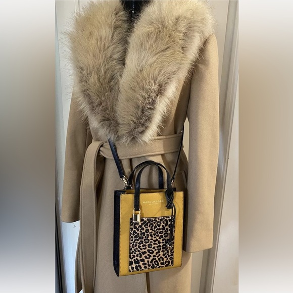 NWT Marc Jacobs Micro Mini Pebbled Leather Tote Mustard Yellow w/ Leopard Pocket - Picture 13 of 13